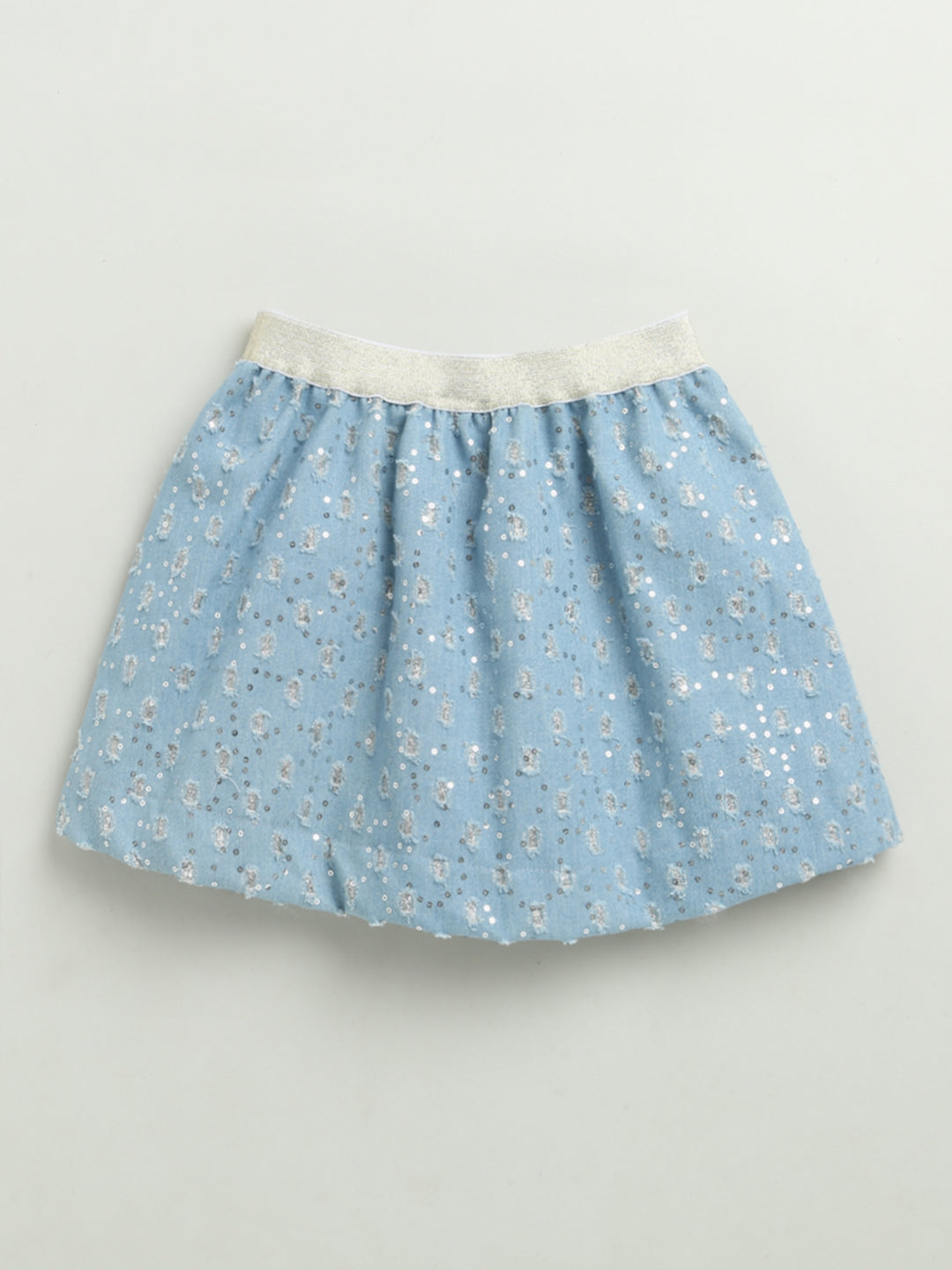 Black Short Sleeve Snacks Tastic Fun Embellished Cotton T-shirt & Blue Embellished Denim Skirt Co-ord Set