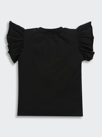 Black Short Sleeve Snacks Tastic Fun Embellished Cotton T-shirt & Blue Embellished Denim Skirt Co-ord Set