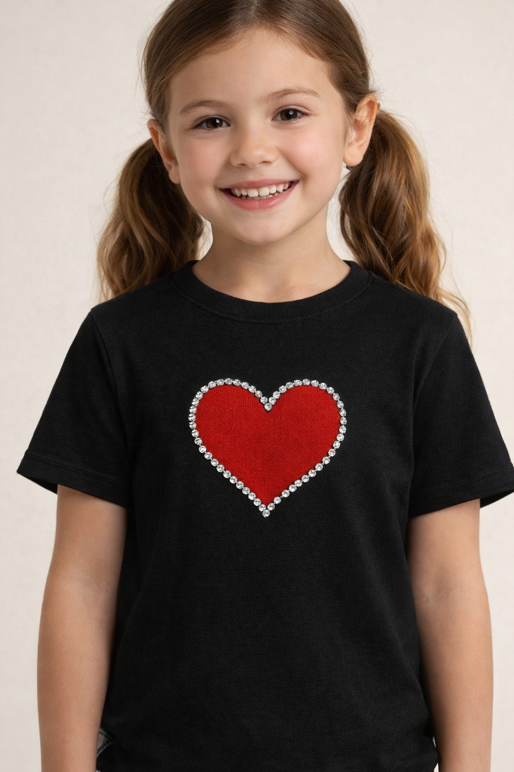 PREMIUM BLACK T-SHIRT WITH RED HEART HAND EMBROIDERY