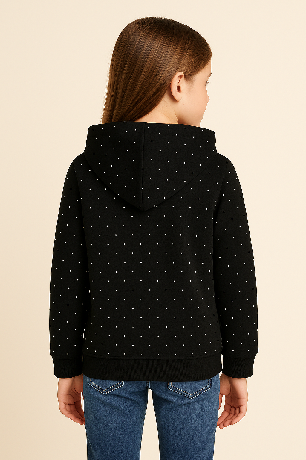 Black Hoodie With Silver Embellishments & With Silver Zipper