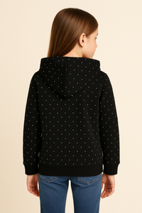 Black Hoodie With Silver Embellishments & With Silver Zipper