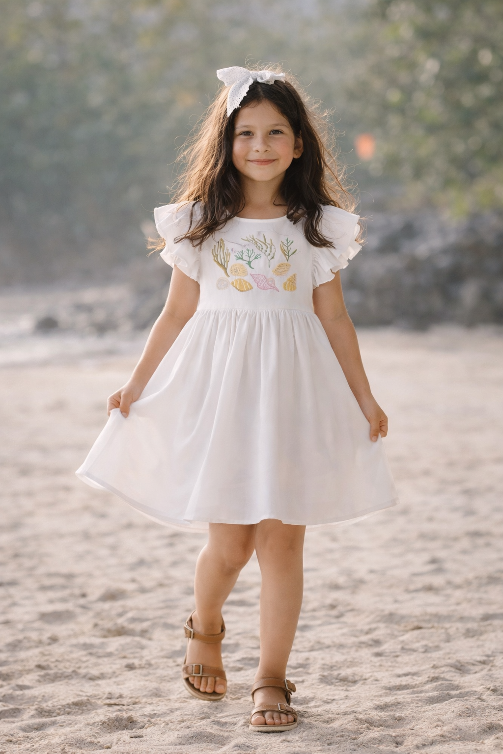 Seaside Shell White Dress – Cute Summer Dress for Girls