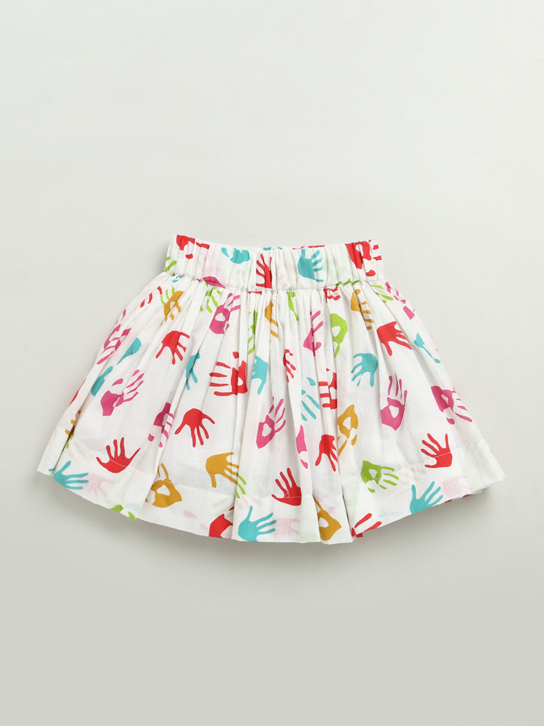 White Multicolor Hand Print Cotton Skirt