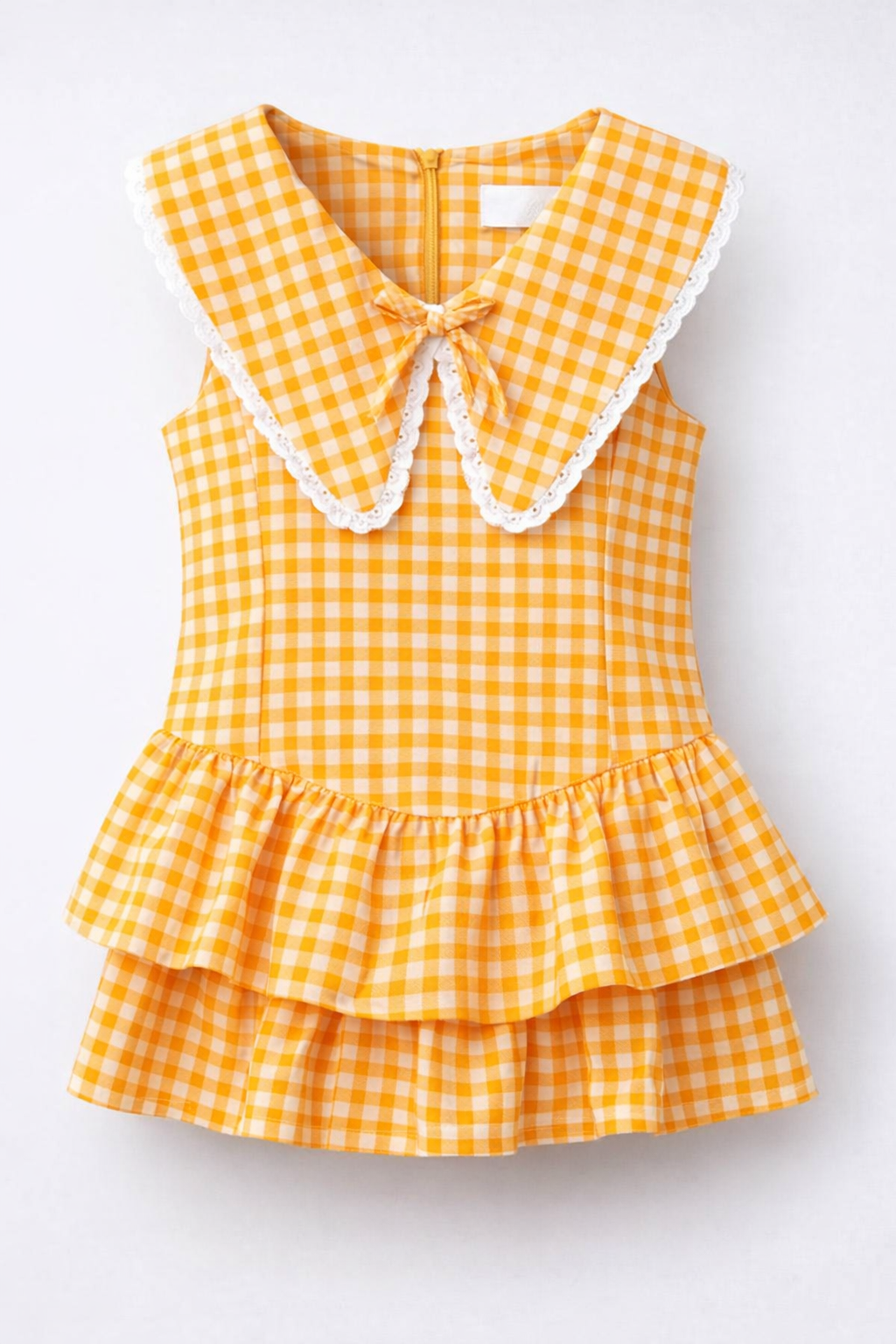 Vintage Gingham Orange Checks Collar Dress