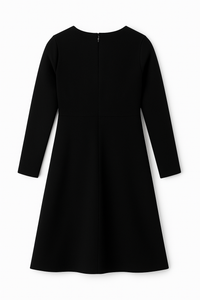 Girls Black Elegant Midi Dress With Big White Accent Flower