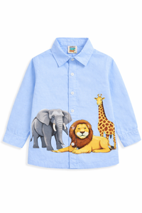 BOYS SAFARI SHIRT WITH ELEPHANT LION GIRAFFE PRINT