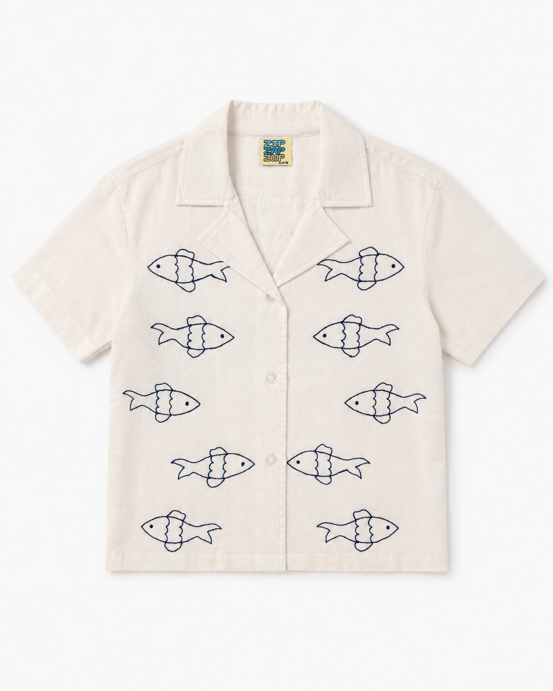 BOYS WHITE SHIRT WITH PARELLEL FISH EMBROIDERY