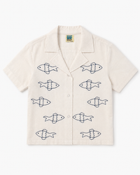 BOYS WHITE SHIRT WITH PARELLEL FISH EMBROIDERY