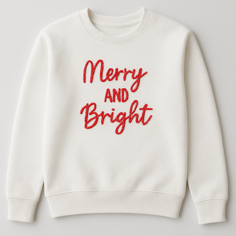 Christmas Merry & Bright Hand Embroidered Sweatshirt