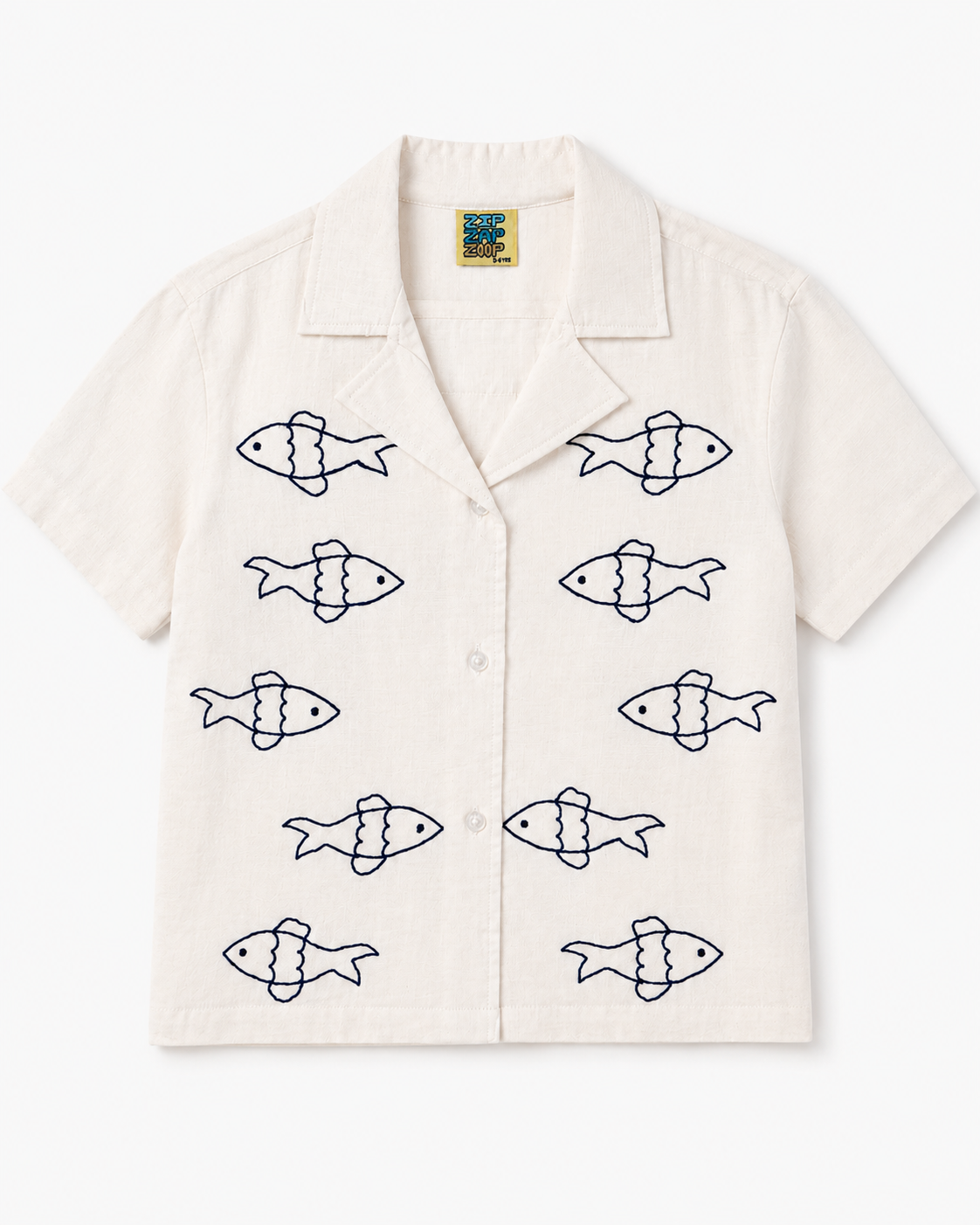 BOYS WHITE SHIRT WITH PARELLEL FISH EMBROIDERY
