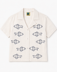 BOYS WHITE SHIRT WITH PARELLEL FISH EMBROIDERY
