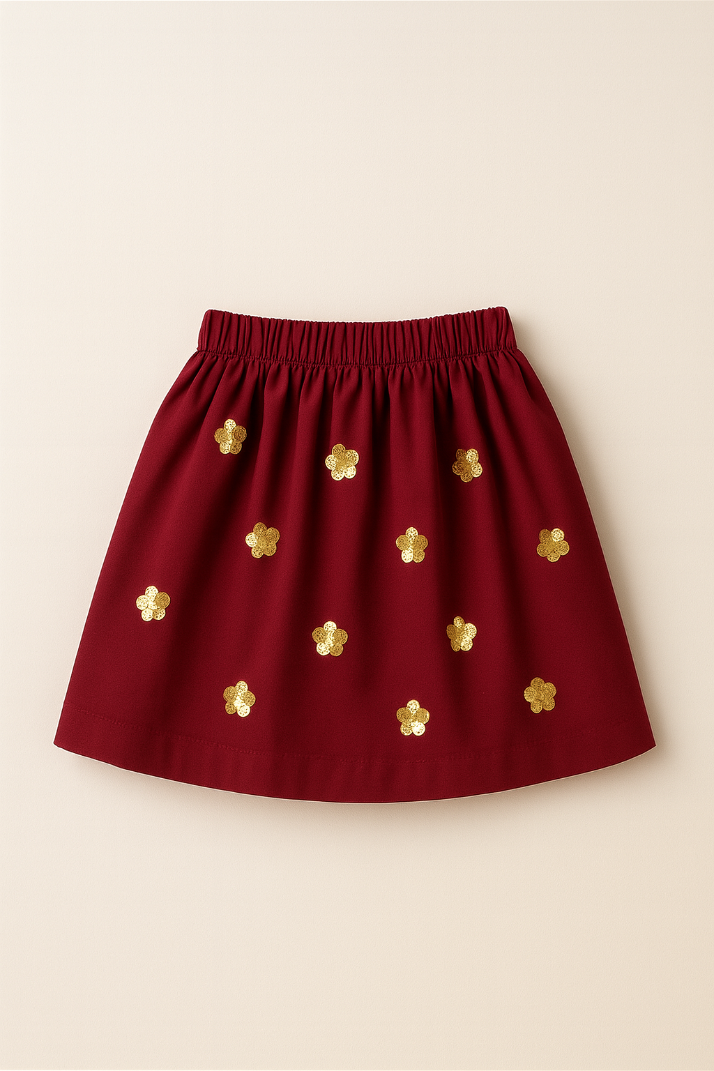 Sequin Flower Black Shirt with Maroon Sequin Flared Skirt