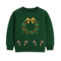 Green Christmas Candy Wreath Print Sweatshirt with Red Embellished Skirt