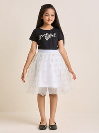 ZIP ZAP ZOOP Girls Dress Black & White "Grateful" Pearl Embroidery Half Sleeve Dress