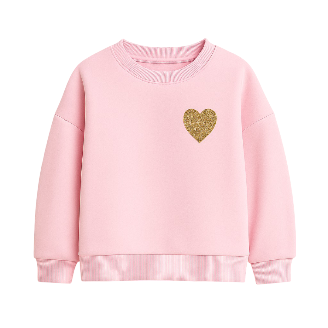Cute Gold Heart Pink Cotton Knitted Sweatshirt
