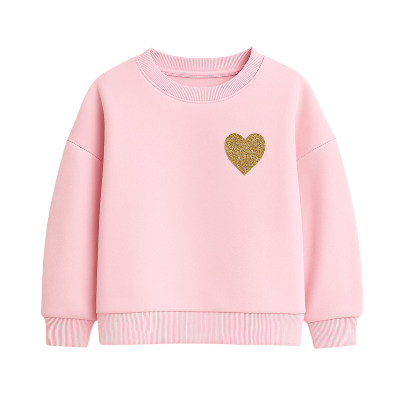 Cute Gold Heart Pink Cotton Knitted Sweatshirt