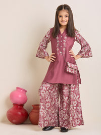 Girls Purple  Mauve Ethnic Kurta & Palazzo Set with Embroidery and Matching Purse