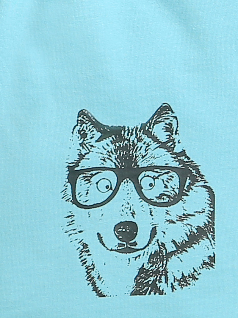 Sky Blue Dog with Specs Print Pure Cotton  Boys Shorts