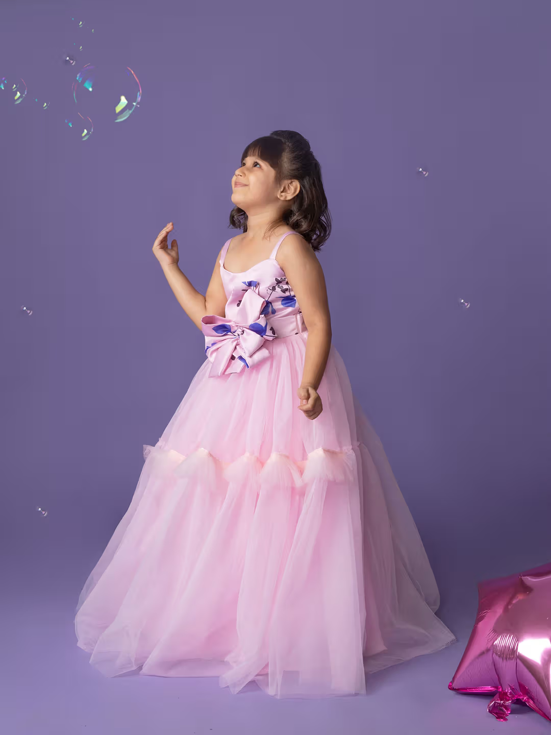 Pink Floral Magical Look Bow Gown Dress