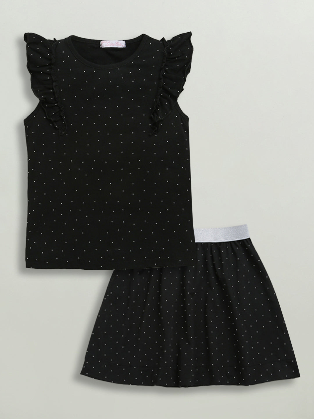 Black Sleeveless Embellished T-shirt & Skirt Cotton Co-ord Set