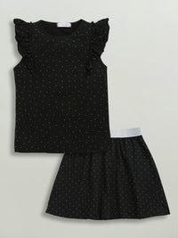 Black Sleeveless Embellished T-shirt & Skirt Cotton Co-ord Set