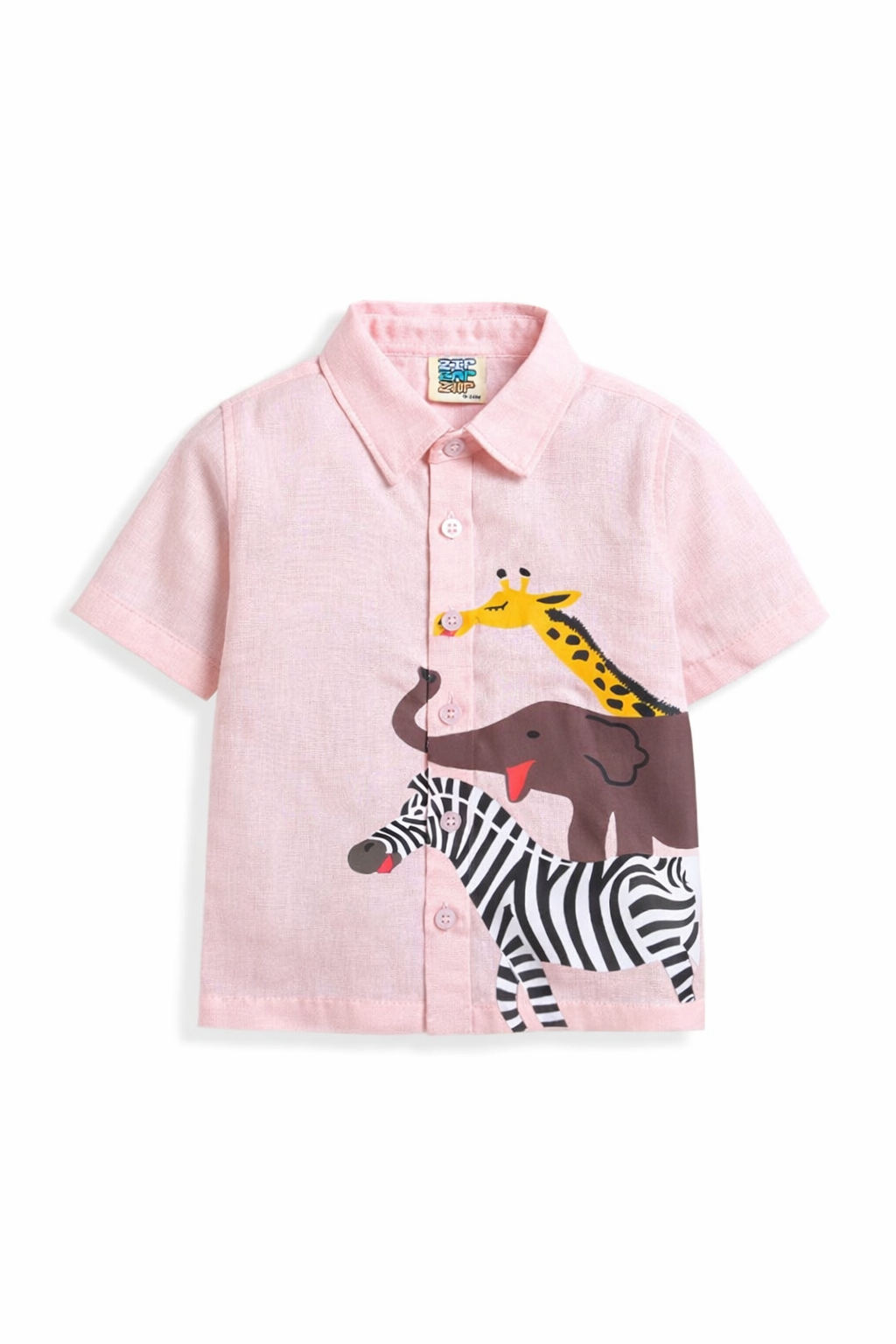 Safari Pink Animal Print Half Sleeve Shirt -  Giraffe, Elephant, Zebra