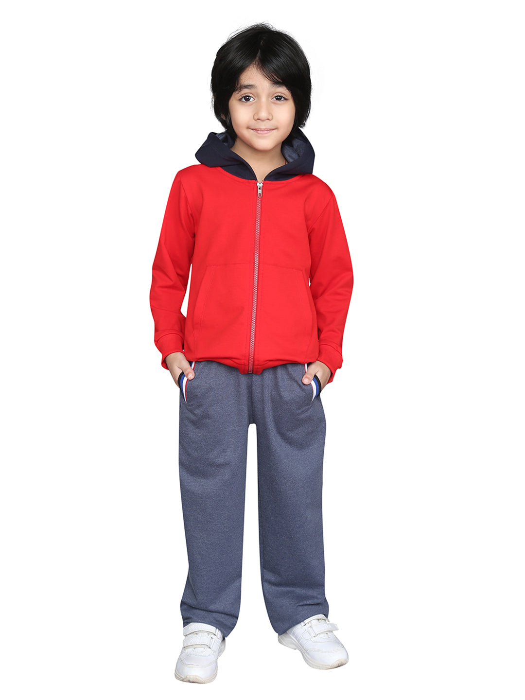 Red Grey Full Sleeve Hoodie Boys Co-ord Set - Main Image