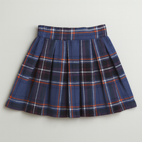Girls Blue Checks Skirt With White Sweatshirt And Bows