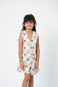 ZIP ZAP ZOOP White Embroidered Cotton Sleeveless Jacket Top & Shorts Girls Co-ord Set