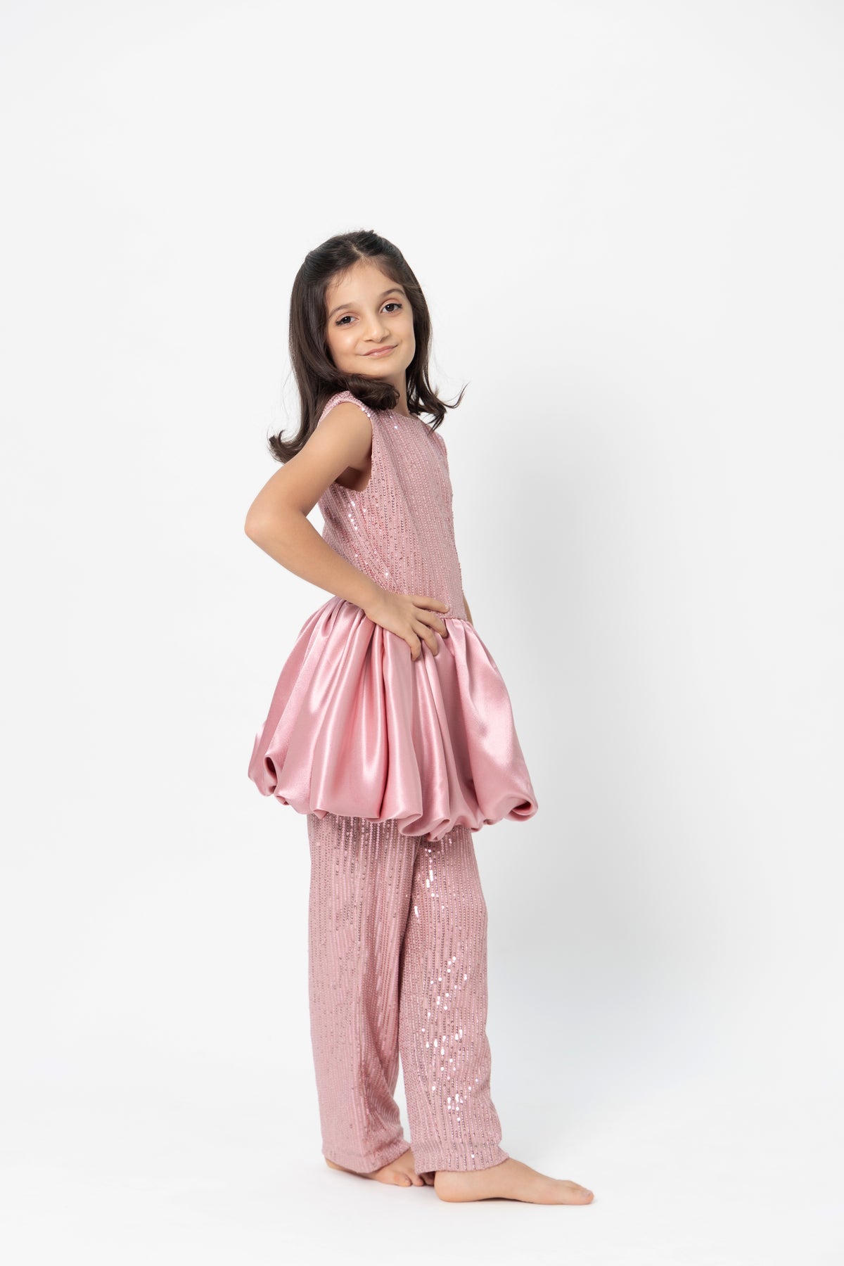 ZIP ZAP ZOOP Pink Sequined Satin Long Sleeveless Top & Trouser Girls Co-ord Set