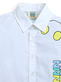 White Full Sleeve Brand Logo Printed Pure Cotton Shirt