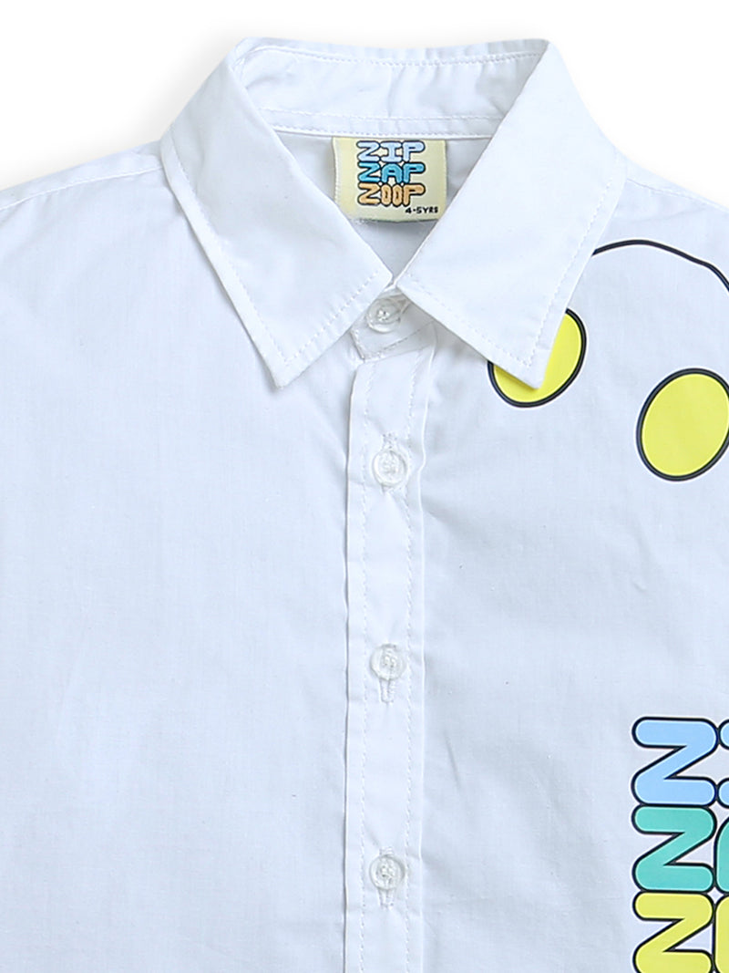 White Full Sleeve Brand Logo Printed Pure Cotton Shirt