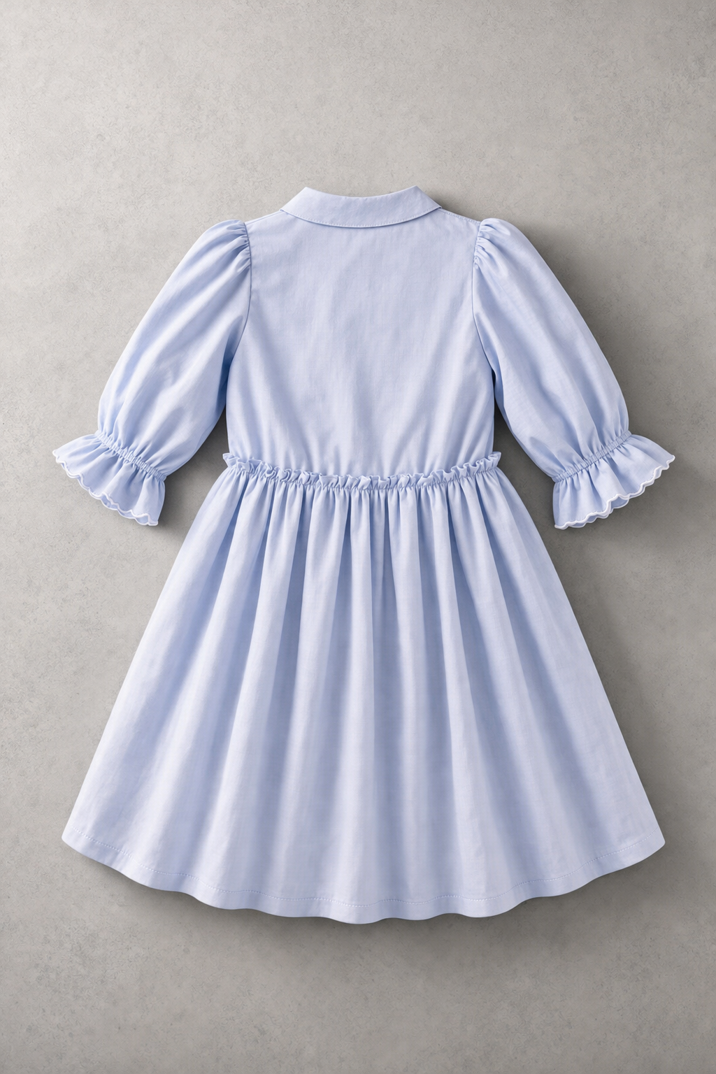 Girls Blue Frill Dress – Long Sleeve Cotton Dress with Ruffle Detail