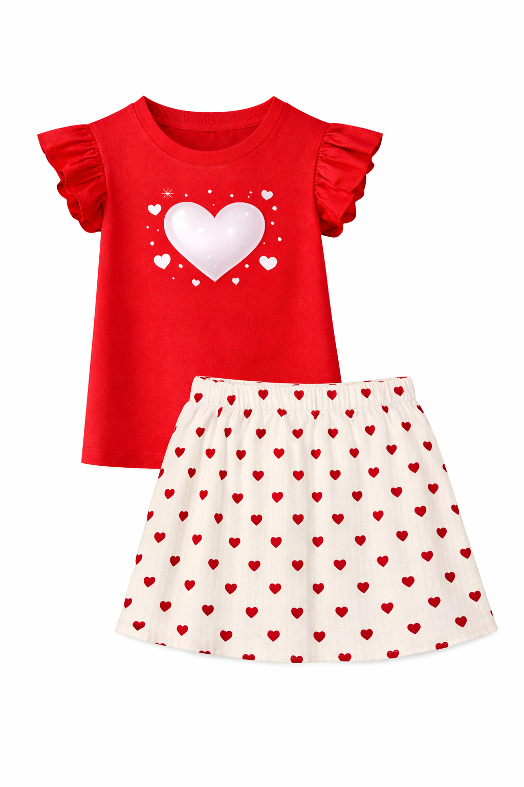 RED HEART T-SHIRT WITH CUTE WHITE HEART PRINT GIRLS CO-ORD SET