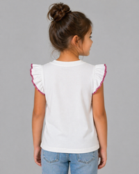 WHITE HAND EMBROIDERY FLOWER CONE POPPING  T-SHIRT