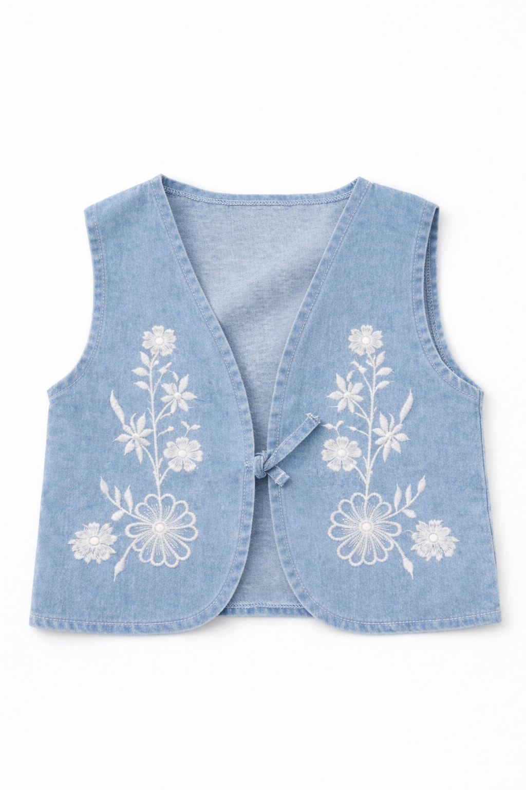 Blue Bloom Denim Vest – Cute Floral Embroidered Jacket for Girls