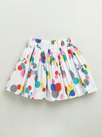 HOLI PRINT T-SHIRT WITH BUBBLE PRINT WHITE SKIRT CO-ORD SET FOR GIRLS