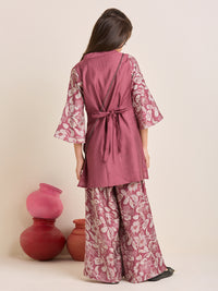 Girls Purple  Mauve Ethnic Kurta & Palazzo Set with Embroidery and Matching Purse