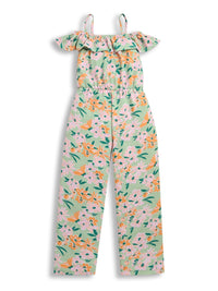 Light Green Off Shoulder Flower Printed Soft Cotton Jumpsuit