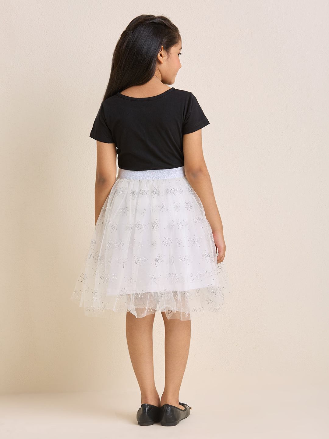ZIP ZAP ZOOP Girls Dress Black & White "Grateful" Pearl Embroidery Half Sleeve Dress