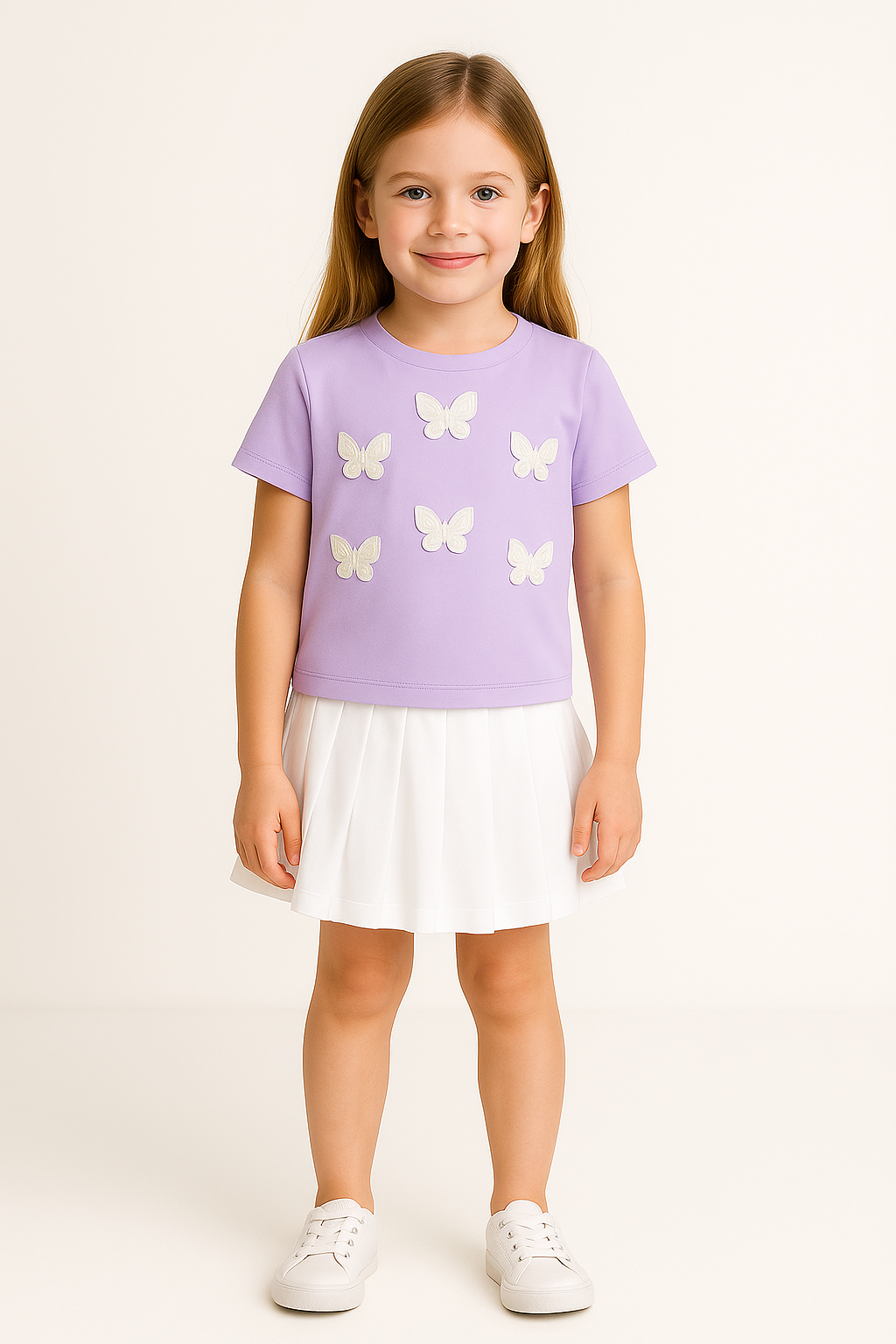 Lilac Butterfly Applique Cotton T-Shirt