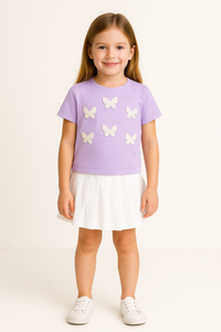 Lilac Butterfly Applique Cotton T-Shirt
