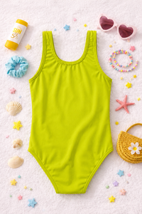 NEON GREEN LEMON SWIMSUIT WITH FRUIT HAND EMBROIDERY PATCHES