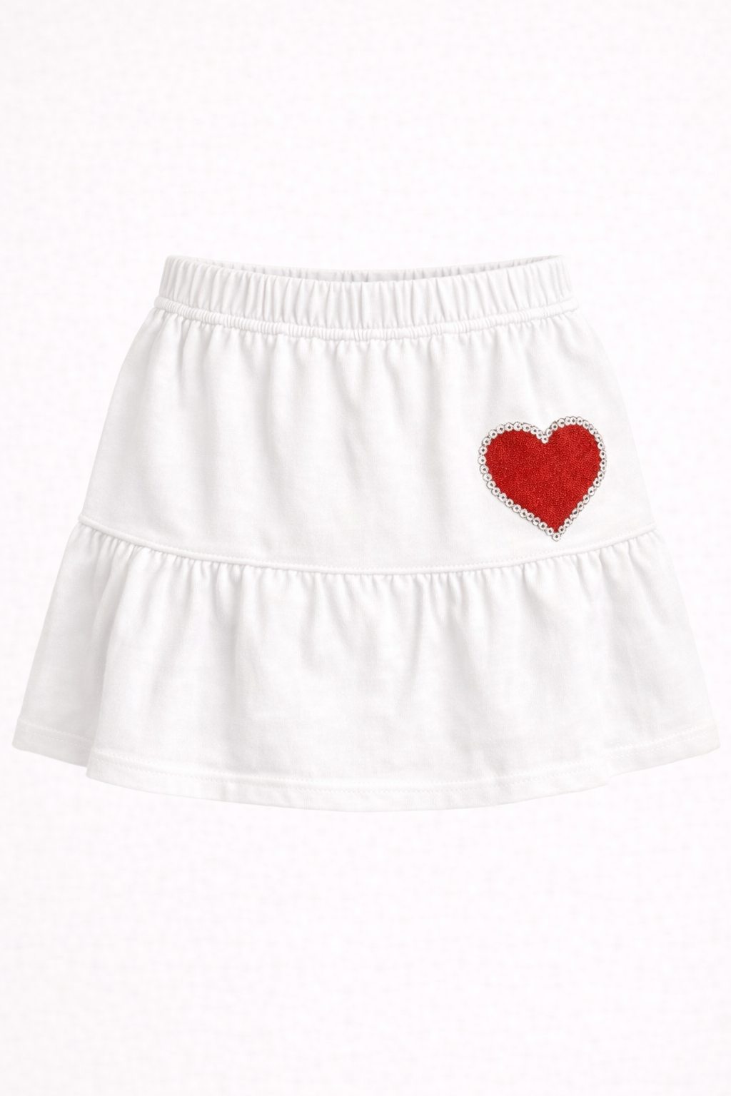 RED HEART T-SHIRT WITH HAND EMBROIDERY WITH WHITE SKIRT CO-ORD SET