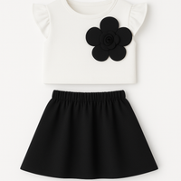 Girls  Elegant Big Flower Top & Skirt Co-Ord Set