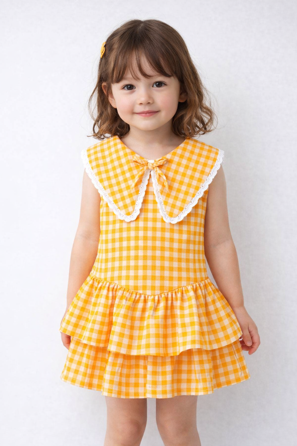 Vintage Gingham Orange Checks Collar Dress