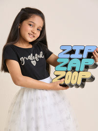 ZIP ZAP ZOOP Girls Dress Black & White "Grateful" Pearl Embroidery Half Sleeve Dress