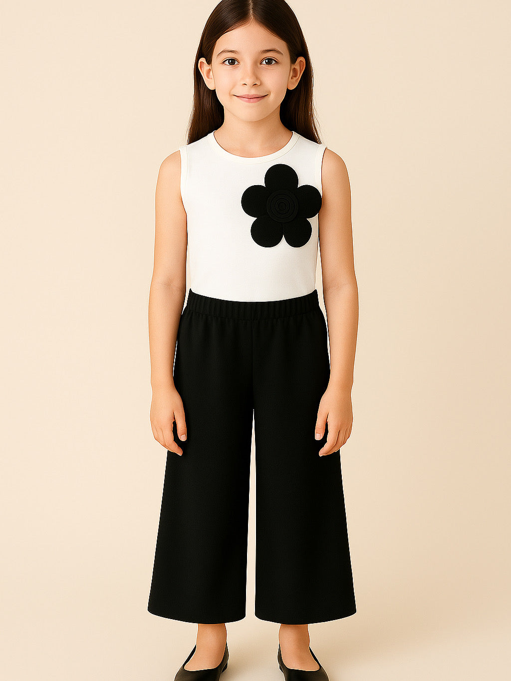 Girls Top & Pant Set With Big Accent Flower
