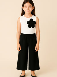 Girls Top & Pant Set With Big Accent Flower