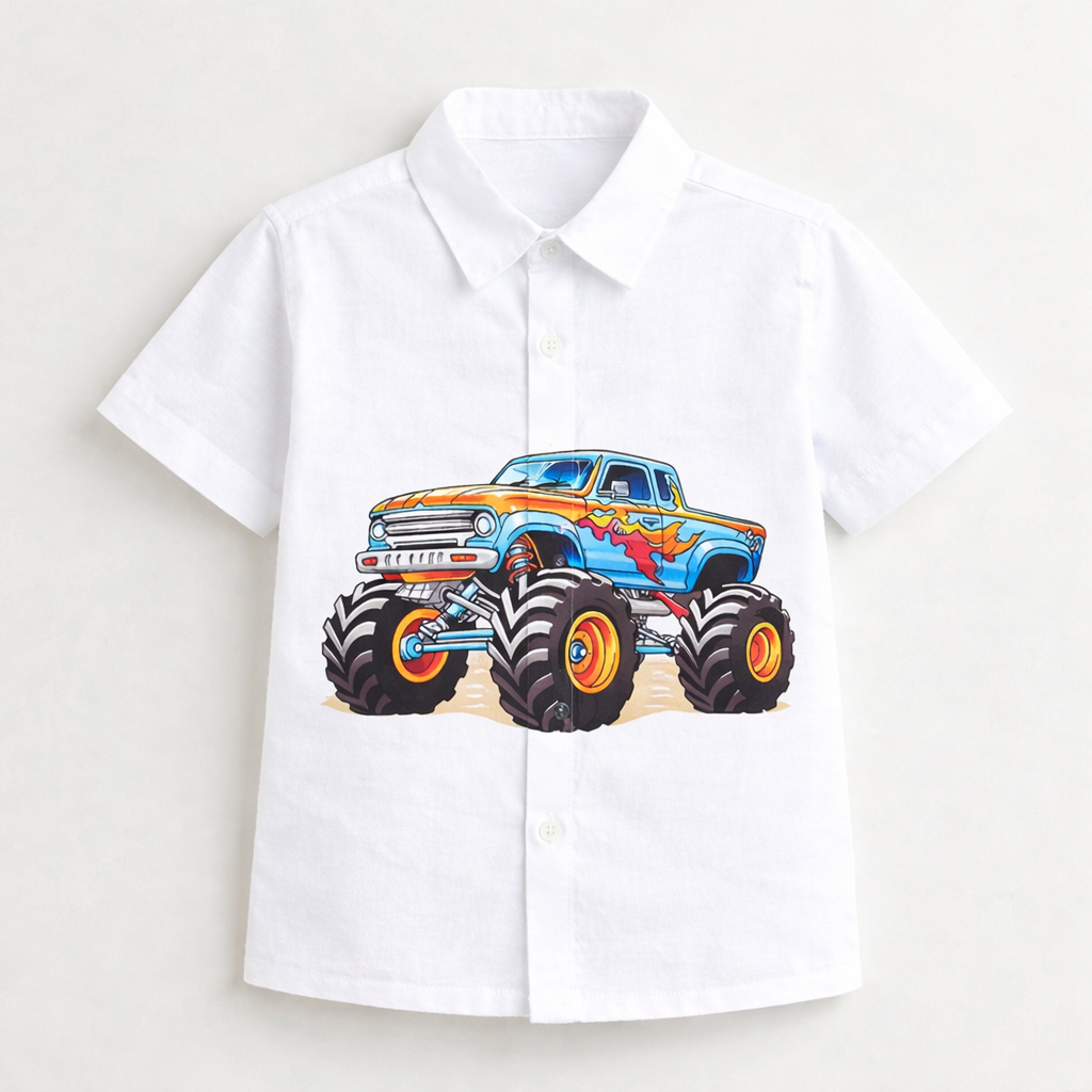 Kids White Monster Truck Shirt